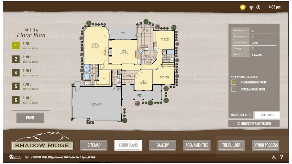 Shadow Ridge Floor Plan Screen